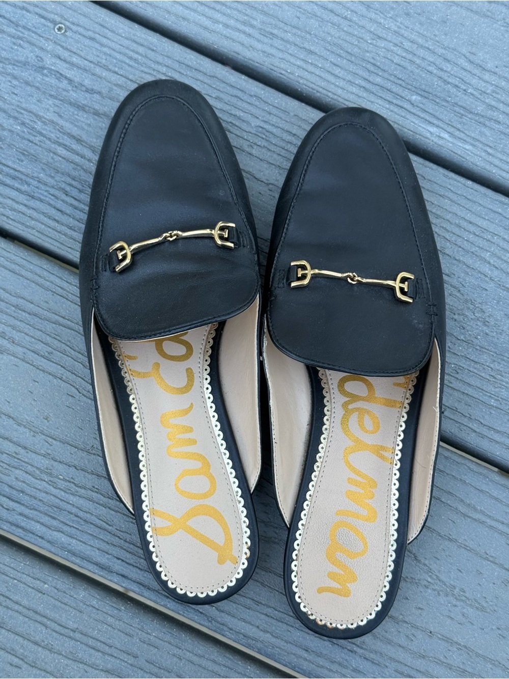 Sam Edelman Linnie Bit Black Leather Horsebit Mule Loafers